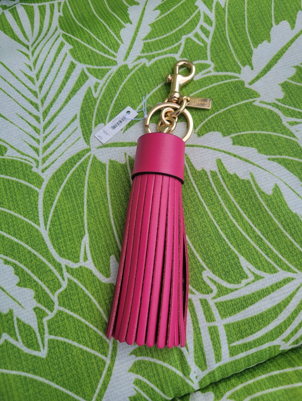 NWT Coach Pink Leather Tassel Keychain/Bag Charm with Gold Hardware
